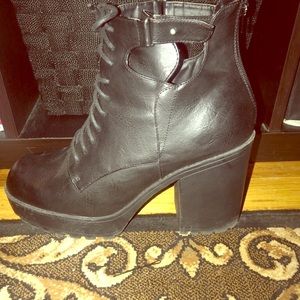 Black lace up booties with back zipper
